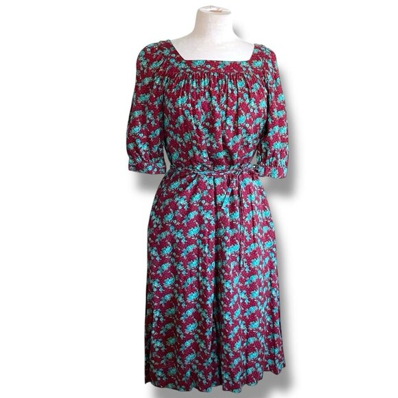 Vintage 1970s Ilse Smith For Reuben Thomas Dress Sz Small Brown Floral Blouson - Picture 6 of 12